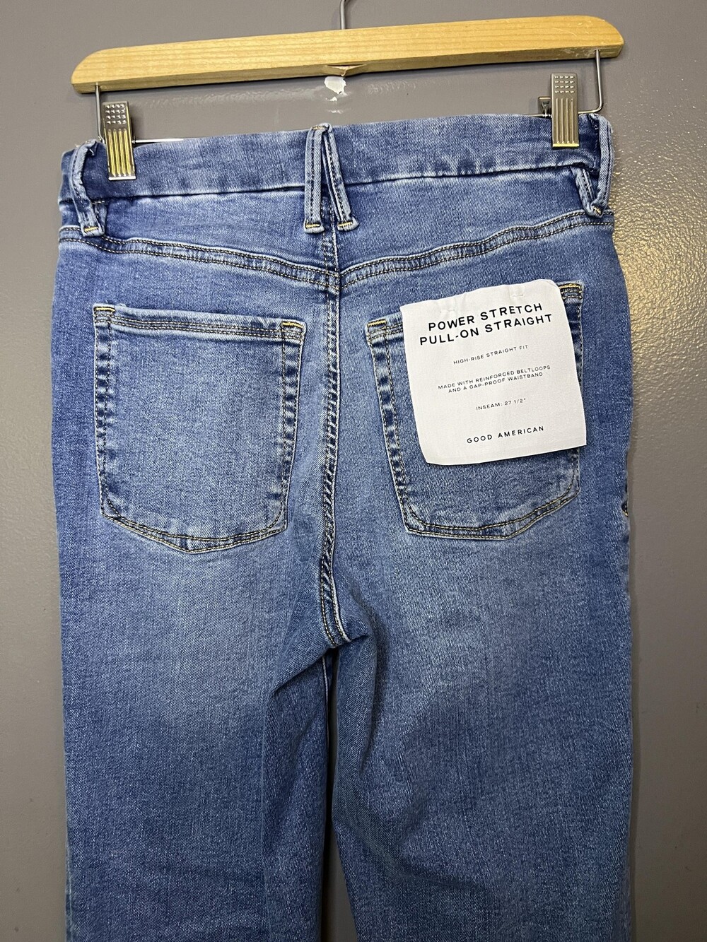 Good American Pull-On Straight Jeans Womens S Blue High Rise Stretch Denim